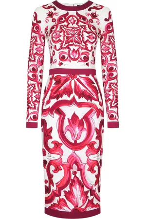 Dolce & Gabbana Women Printed & Patterned Dresses - Majolica-print pencil midi dress - Red