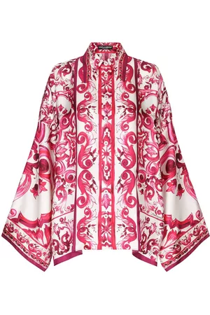 Dolce & Gabbana Women Shirts - Majolica-print batwing-sleeve shirt - Pink