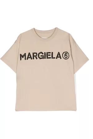 Maison Margiela Girls T-Shirts - Logo-lettering cotton T-shirt - Neutrals