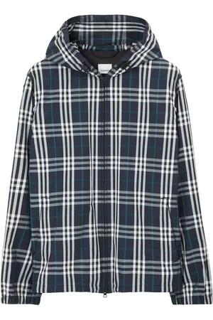 Burberry Men Jackets - Checked zip-up hooded jacket - White