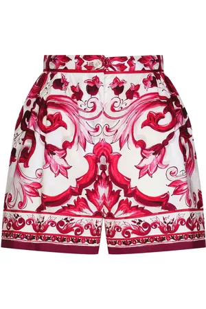 Dolce & Gabbana Women Shorts - Majolica-print cotton shorts - Red