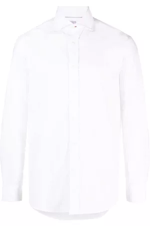 Brunello Cucinelli Men Long Sleeved Shirts - Long-sleeve cotton shirt - White