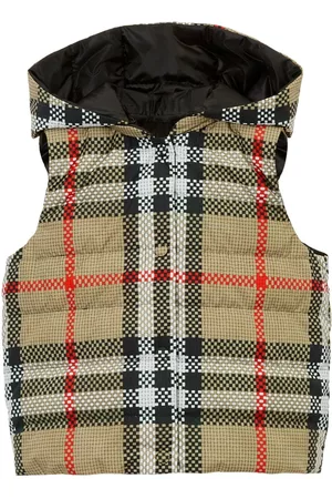 Burberry Girls Puffer Jackets - Reversible check hooded puffer gilet - Black