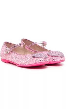 SOPHIA WEBSTER Girls Ballerinas - Heart-patch glitter-detail ballerinas - Pink