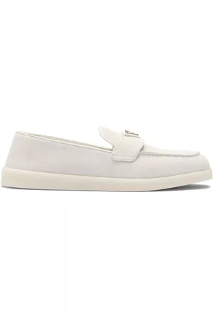 Prada Women Loafers - Triangle-logo suede loafers - White