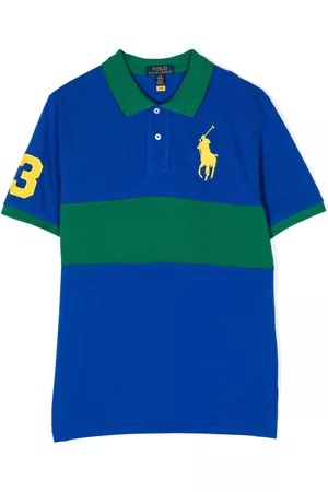 Ralph Lauren Boys Polo T-Shirts - Colour-block logo-embroidered polo shirt - Blue