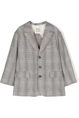 DOUUOD KIDS Girls Long Sleeved Shirts - Long-sleeve check-pattern blazer - Grey