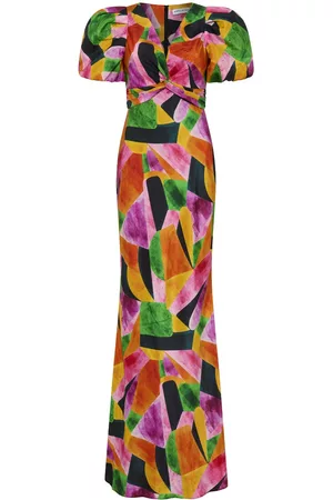 Rebecca Vallance Women Printed & Patterned Dresses - Copacabana puff-sleeve floral-print gown - Orange