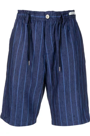 PERFECTION Men Bermudas - Pinstriped linen bermuda shorts - Blue