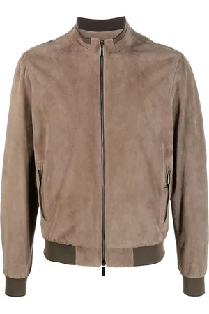 MOORER Men Leather Jackets - Zip-up leather bomber jacket - Brown