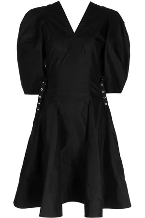 3.1 Phillip Lim Women Puff Sleeve & Puff Shoulder Dresses - Puff-sleeve V-neck godet dress - Black