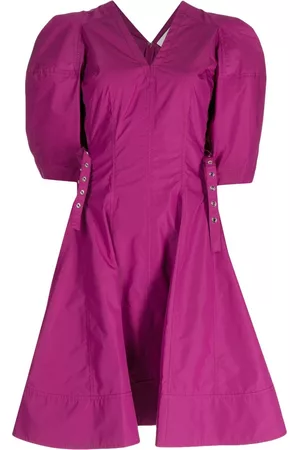 3.1 Phillip Lim Women Puff Sleeve & Puff Shoulder Dresses - Puff-sleeve V-neck godet dress - Purple
