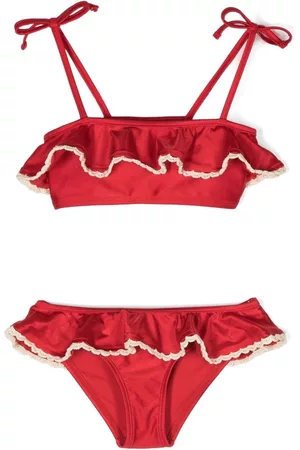 ZIMMERMANN Girls Bikinis - Crochet-trim ruffled bikini - Red