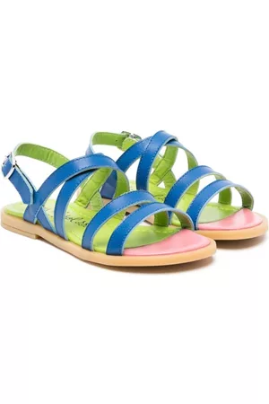 Mimisol Flat Shoes - Colour-block leather flat sandals - Blue