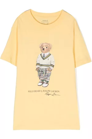 Ralph Lauren Boys Polo T-Shirts - Polo Bear-motif cotton T-shirt - Yellow