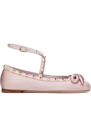 VALENTINO GARAVANI Rockstud satin ballerina shoes