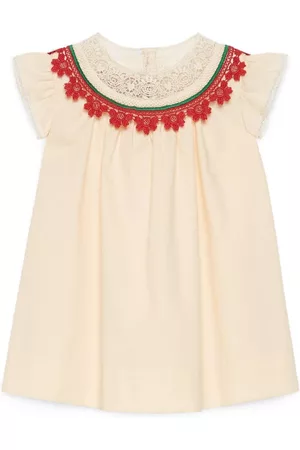 Gucci Girls Graduation Dresses - Floral-embroidered lace poplin dress - Neutrals