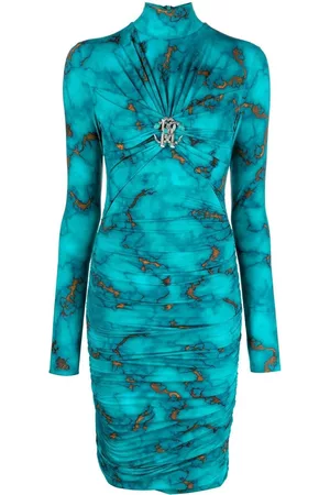 Roberto Cavalli Women Bodycon Dresses - Marble-print bodycon midi dress - Blue
