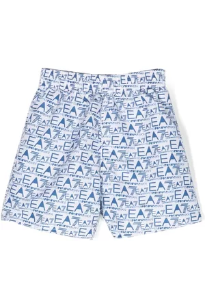 EA7 Boys Swim Shorts - All-over logo-print swim shorts - White