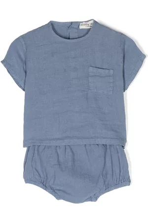 Babe And Tess Short sleeved Shirts - Short-sleeve linen babygrow set - Blue