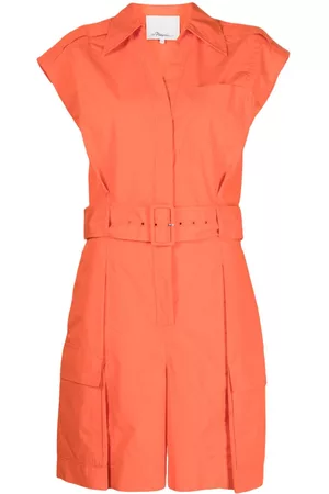 3.1 Phillip Lim Women Playsuits & Rompers - Sleeveless belted-waist playsuit - Orange