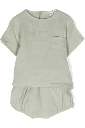 Babe And Tess Short sleeved Shirts - Short-sleeve linen babygrow set - Green