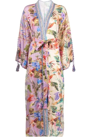 ANJUNA Women Kimonos - Floral-print tied-waist kimono - Neutrals