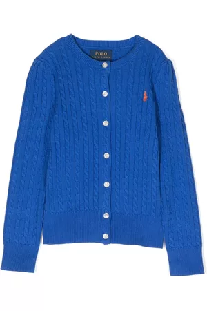 Ralph Lauren Girls Sweatshirts - Logo-embroidered cable-knit cardigan - Blue