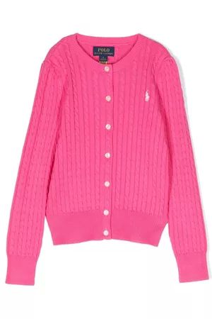 Ralph Lauren Girls Sweatshirts - Logo-embroidered cable-knit cardigan - Pink