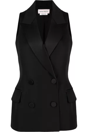 Alexander McQueen Women Double Breasted Jackets - Double-breasted wool waistcoat - Black