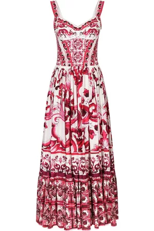 Dolce & Gabbana Women Printed & Patterned Dresses - Maiolica-print cotton bustier dress - Red