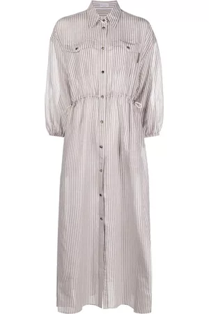 Brunello Cucinelli Women Puff Sleeve & Puff Shoulder Dresses - Puff-sleeve striped shirtdress - White