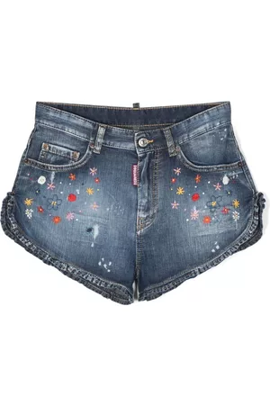 Dsquared2 Girls Shorts - Floral-embroidered denim shorts - Blue