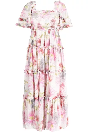 Needle & Thread Women Printed & Patterned Dresses - Hummingbird floral-print smocked dress - Pink