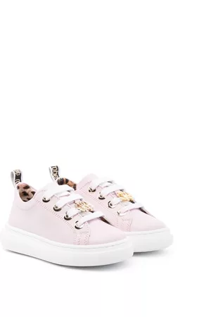 Roberto Cavalli Girls Sneakers - Logo-plaque leather trainers - Pink