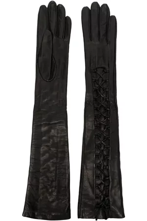 Manokhi Women Gloves - Lace-up leather gloves - Black