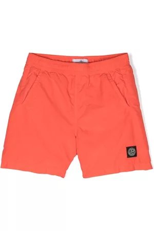Stone Island Boys Swim Shorts - Logo-patch swim shorts - Orange