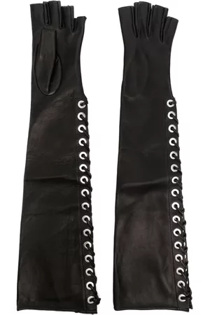 Manokhi Women Gloves - Lace-up fingerless leather gloves - Black