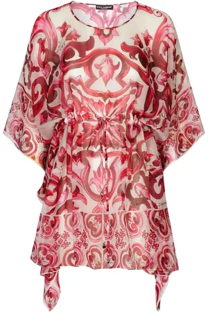 Dolce & Gabbana Women Printed & Patterned Dresses - Majolica-print silk kaftan dress - Red