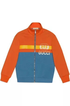 Gucci Boys Bomber Jackets - Colour-block zipped cotton jacket - Orange