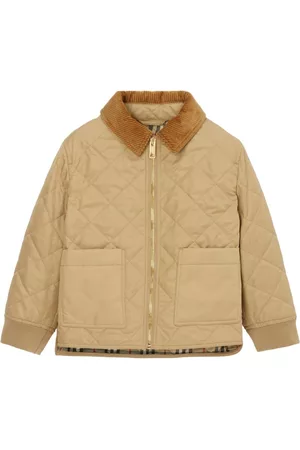 Burberry Girls Puffer Jackets - Corduroy-collar quilted jacket - Neutrals