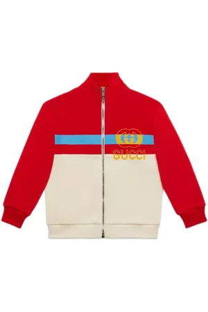 Gucci Boys Bomber Jackets - Panelled-design zipped cotton jacket - Red