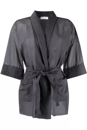 Brunello Cucinelli Women Kimonos - Monili-embellished cotton kimono - BLACK