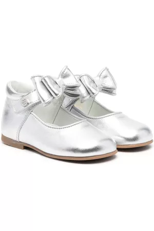 Andanines Girls Ballerinas - Bow-detail leather ballerinas - Silver