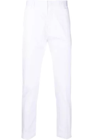 LOW BRAND Men Stretch Pants - Cotton-stretch straight-leg trousers - White