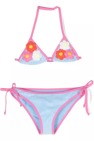 MC2 SAINT BARTH Girls Bikinis - Floral-appliqué terry-cloth bikini - Blue