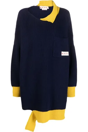 Marni Asymmetric raw-edge ribbed jumper