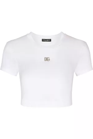Dolce & Gabbana Women Crop Tops - Logo-embroidered crop T-shirt - White