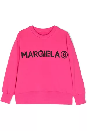 Maison Margiela Girls Hoodies - Logo-lettering cotton sweatshirt - Pink