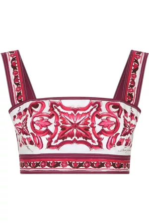 Dolce & Gabbana Women Crop Tops - Majolica-print cotton crop top - Red